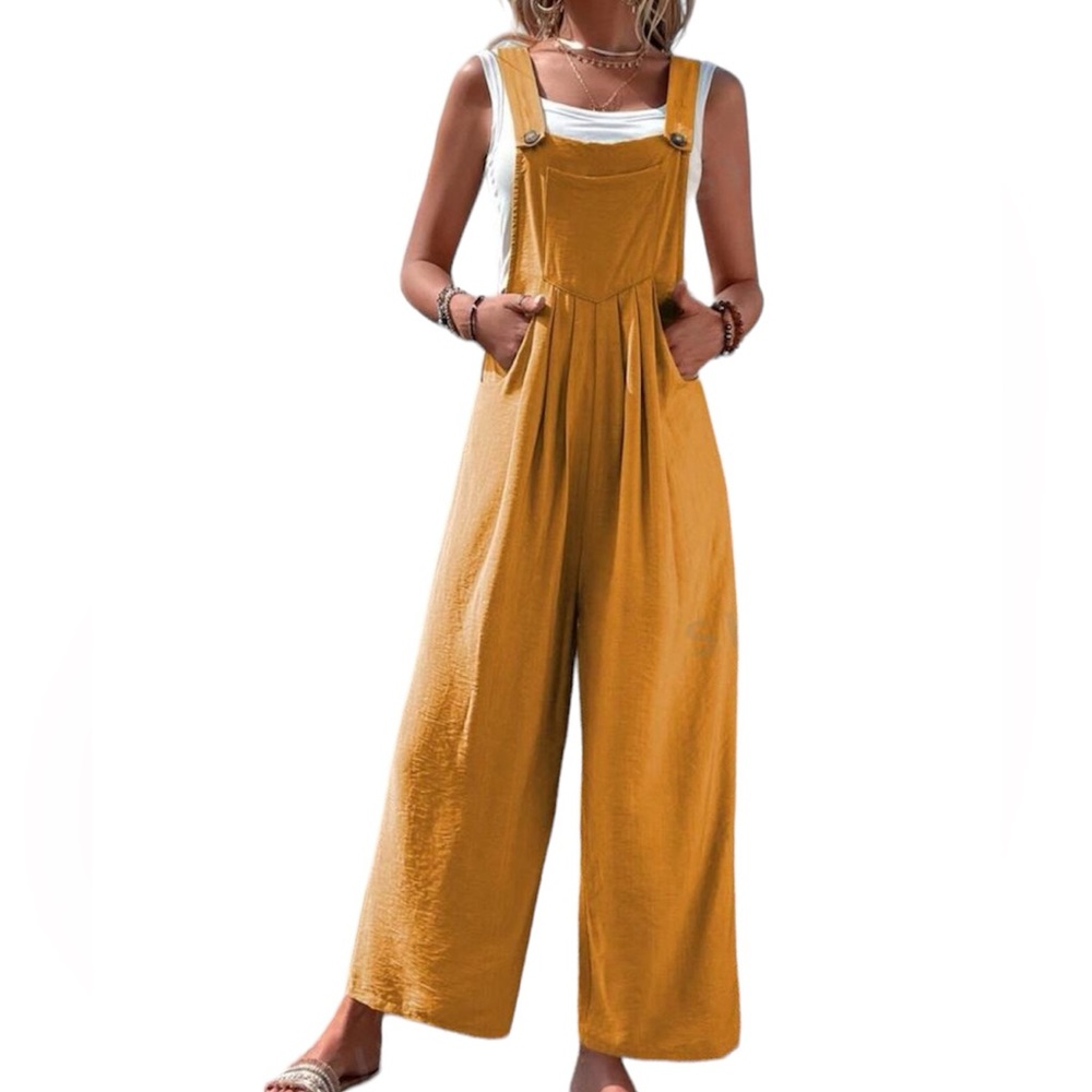 SHEIN Button Strap Long High-Waist Jumpsuit | Mustard Yellow | Size S | Women